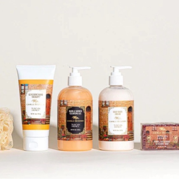 NEW Tuscan Honey 6-piece Skin Care Essentials Camille Beckman Basket Gift Set